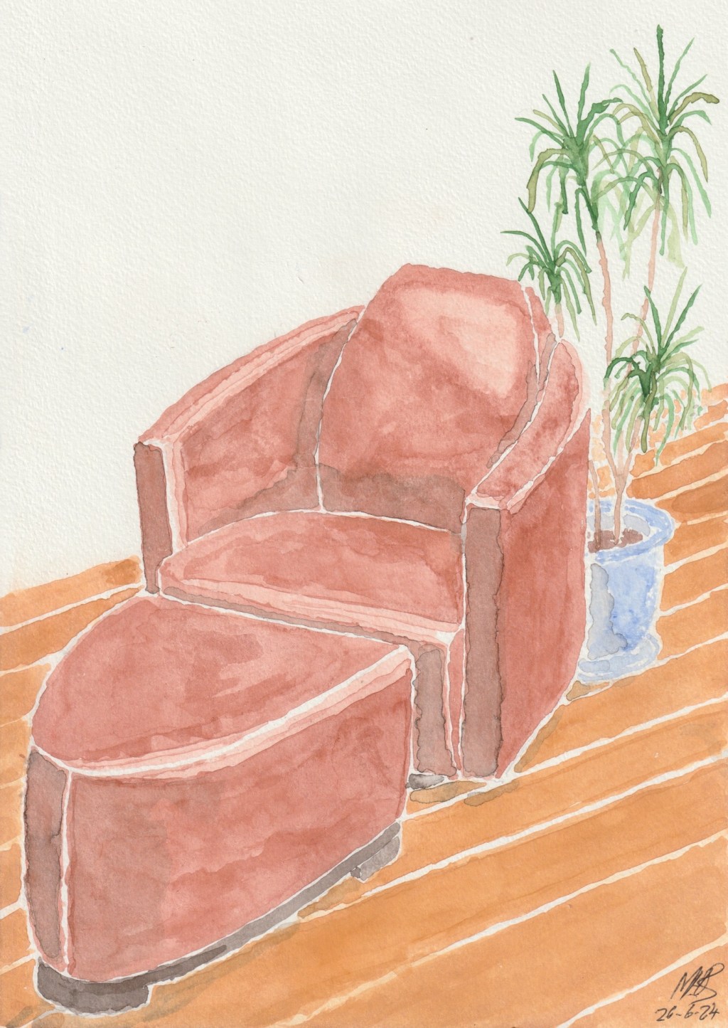 Chair, Pouffe and&nbsp;Plant